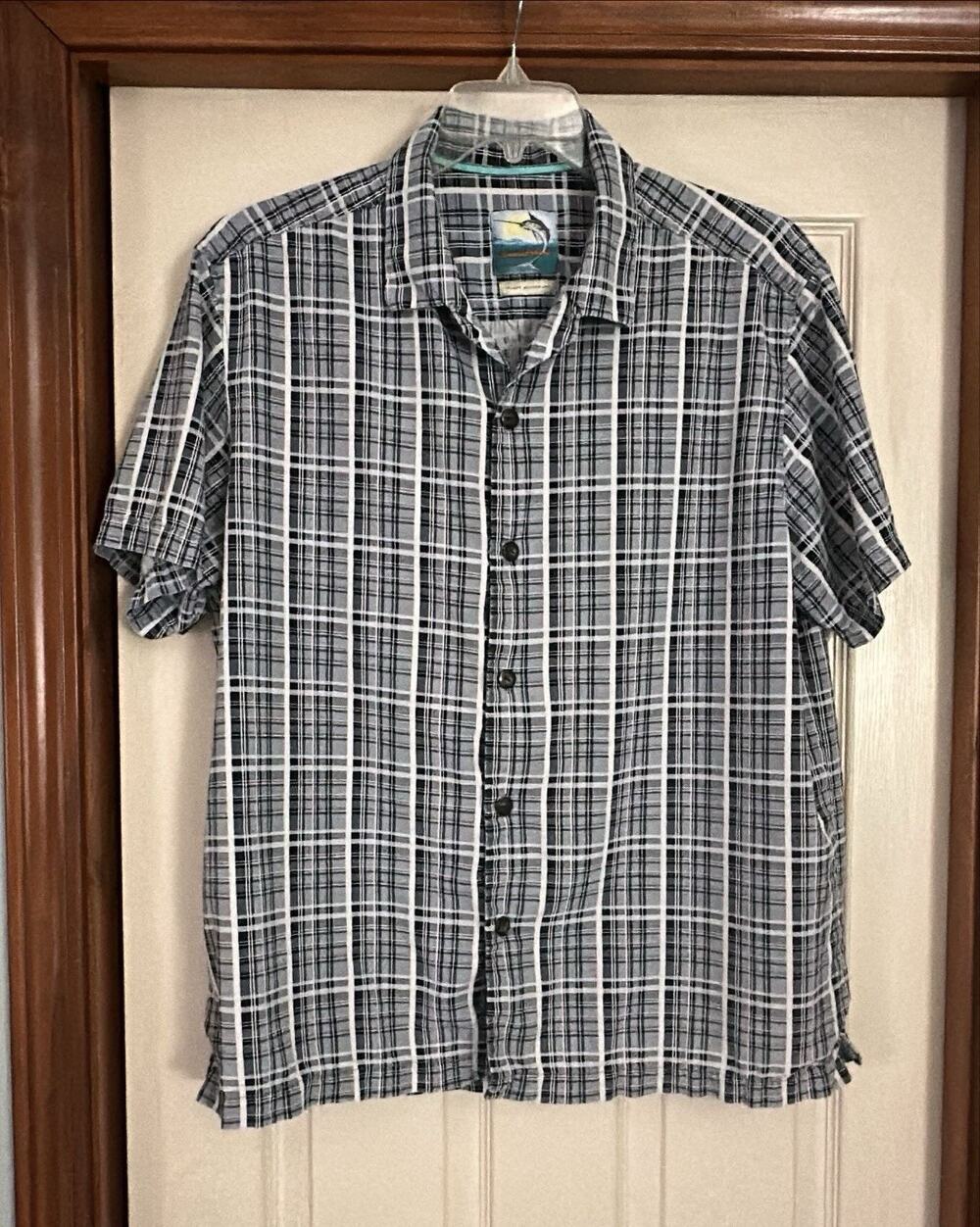 Tommy Bahama Island Mcdern Fit XL Plaid Shirt Silk Blend